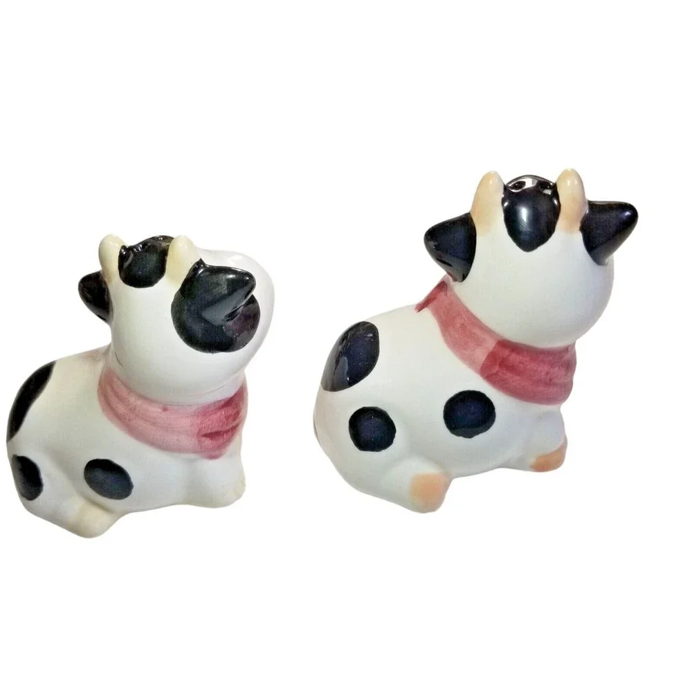 Moo Cow Salt & Pepper Shaker Set Rustic Farmhouse CHIC Ceramic Cottage Core